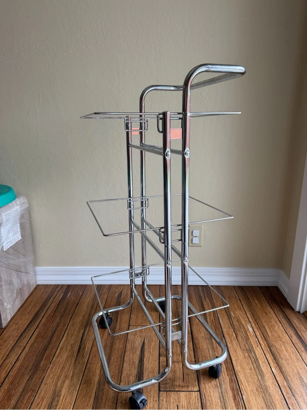 3-Tier White Rolling Storage Cart with Chrome Frame